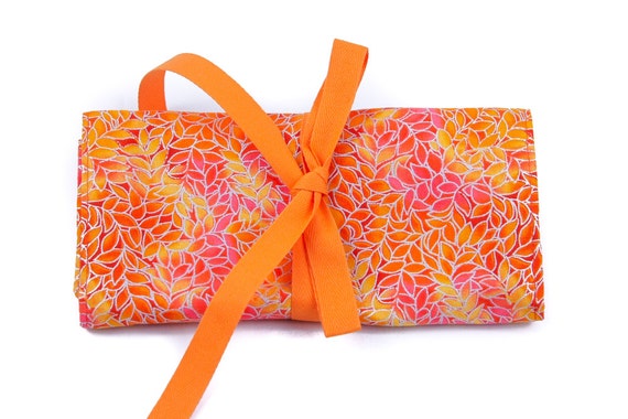 Crochet Hook Case Roll Organizer - Mandarin - 26 orange pockets