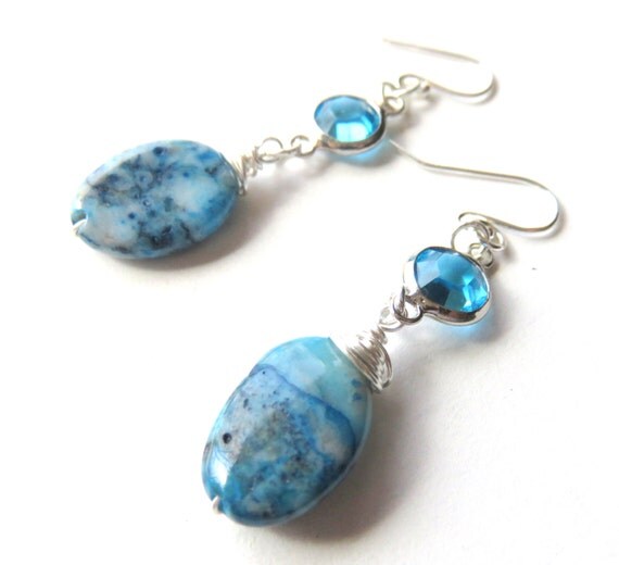 Azurite Oval Dangle Earrings Blue Gemstone by JemsbyJBandCompany