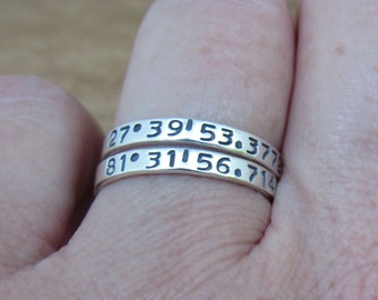 Coordinate Ring Couples Friendship Ring Personalized Stackable Ring Latitude Longitude GPS