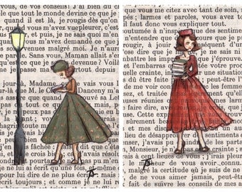 Postcards - Paris Vintage Bookish Postcards - Parisian Ladies