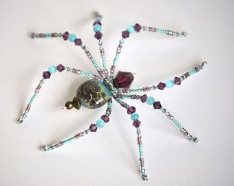 Ziza - purple and aqua glass beaded spider goth sun catcher - Halloween decoration - Christmas ornament