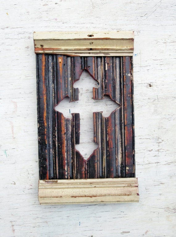 Salvaged Wood Art. Wood Wall Cross Cream Cross Distressed