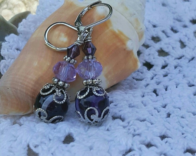 Crystal Earrings, Genie Bottle, Dangle Earrings, Purple Earrings, Silver Earrings