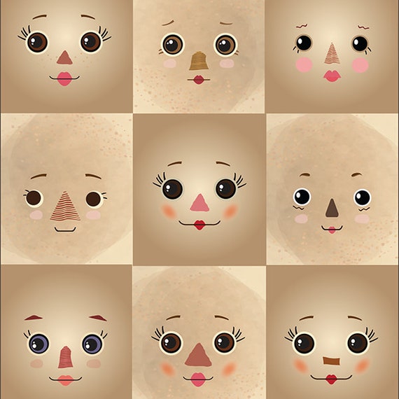 Prim rag doll cloth doll faces ready to sew fabric by DollProject