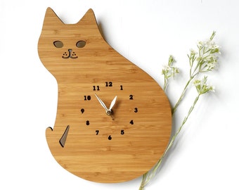 cat wall clock, Cat lover gift, cute decoration, wall decor, wood clock