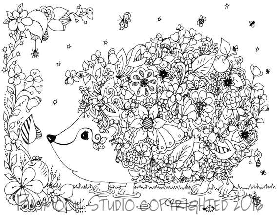 Download Hedgehog in Garden Coloring Page Printable by BAYMOONSTUDIO