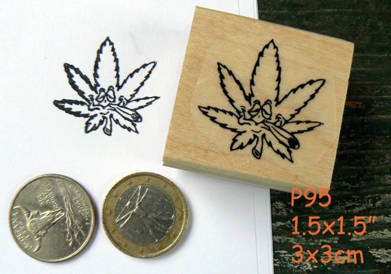 Smoking pot leaf rubber stamp P95