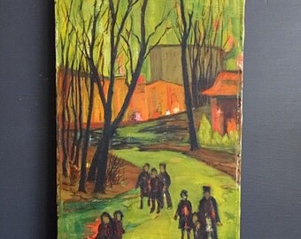Midcentury Original Painting Signed Vivid Colors