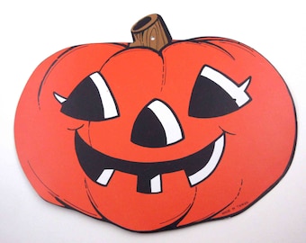 Vintage Cardboard Grinning Jack-O-Lantern or JOL Halloween Die Cut or Decoration