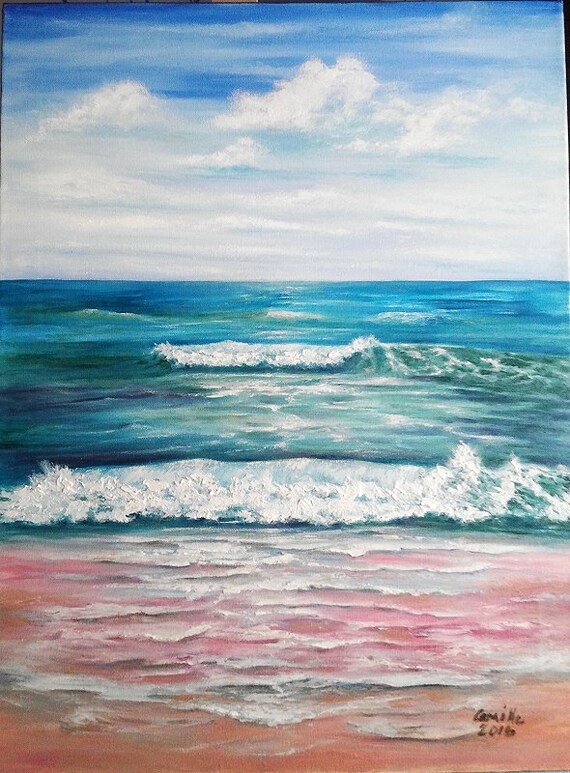 Oil Painting Seascape Ocean Waves Beach 18 x 24