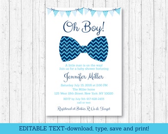 Bow Tie Baby Shower Invitation / Bow Tie Baby Shower / Chevron Bow Tie / Oh Boy Baby Shower / INSTANT DOWNLOAD Editable PDF A113