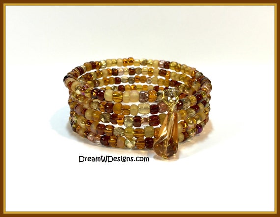 Amber and Topaz Charm Bracelet / Beaded Bracelet / Multi Strand Bracelet / Wire Wrap Bracelet / Multicolor Bracelet / Cuff Bracelet