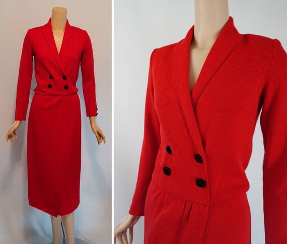 Vintage 1980s Dress Bright Red Santana Knit by alleycatsvintage