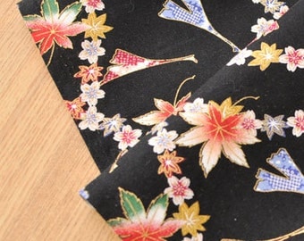 4187 - Japanese Kimono Leaf Floral Cotton Fabric - 43 Inch (Width) x 1/2 Yard (Length)