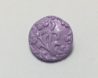 Floral Scroll - Lavender - Hand Made Clay Button