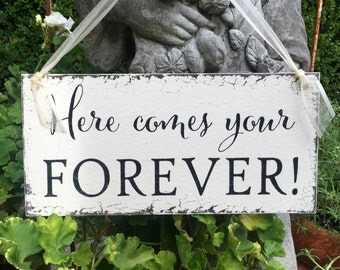WEDDING SIGNS, Here comes your FOREVER, Wood Wedding Signs, Ring Bearer Signs, Flower Girl Signs, Mr. and Mrs Signs, 5.5 x 11.5
