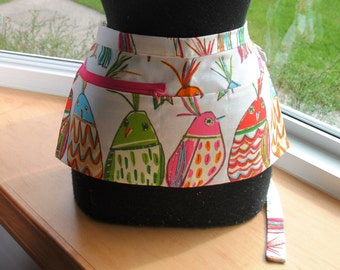 Vendor Apron Server Apron Cash Apron Travel Apron Birds Green Pink White Twill Teacher Apron