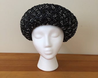 60s Original Play Topper Black and White Straw Short Brim Hat
