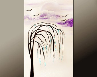 Abstract Canvas Art Original Landscape Painting 18x36 Contemporary Tree Art by Destiny Womack - dWo - In a Dream