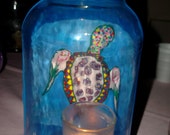Upcycled Recycled Large Glass Jar with Zentangle Sea Turtle Art Painting Great For Candles Solar Lights or As A Vase Garden