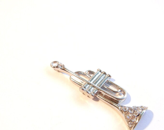 Silver-tone Trumpet Pendant with Rhinestone Accents