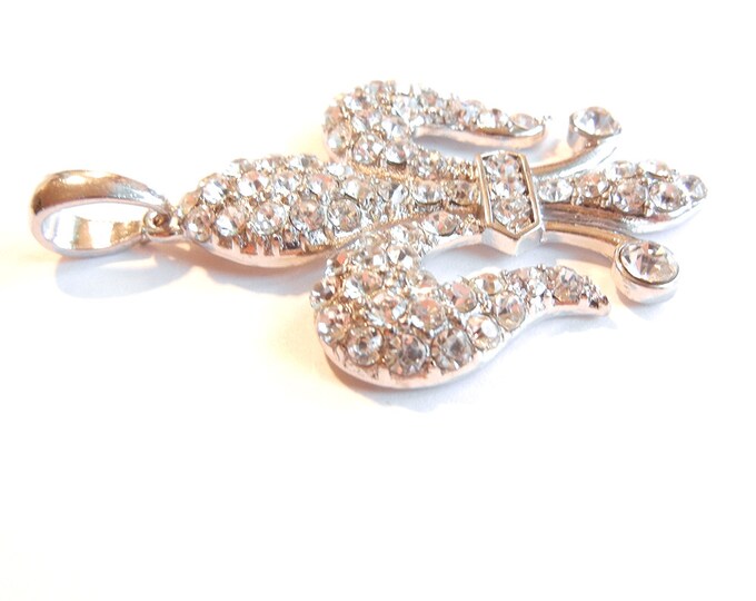 Silver-tone Curling Fleur with Rhinestones Pendant