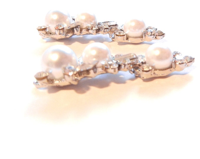 Pair of Silver-tone Rhinestone Faux Pearl Drop Charms