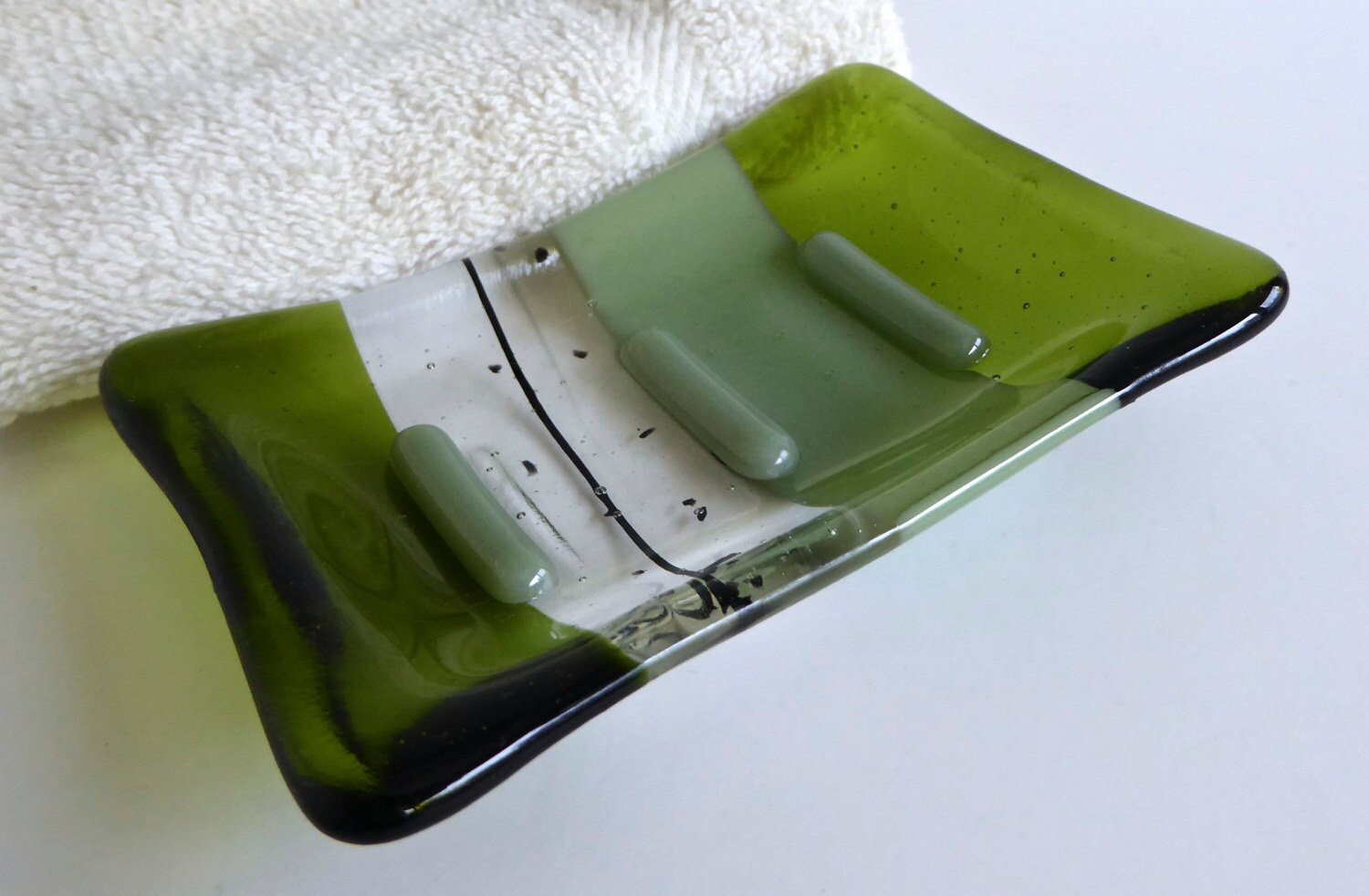 Fused Glass Soap Dish in Celadon and Fern Green by BPRDesigns