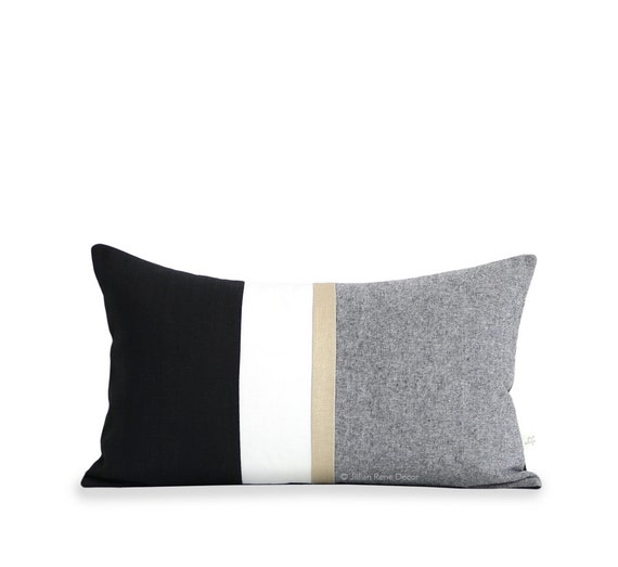 Metallic Gold Stripe Pillow Cover in Black and Cream Modern