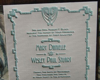 Letterpress Wedding Invitation Sample, Wedding invitation, Art Deco wedding invitation, Wedding invitations, Art Deco invitations, Art Deco