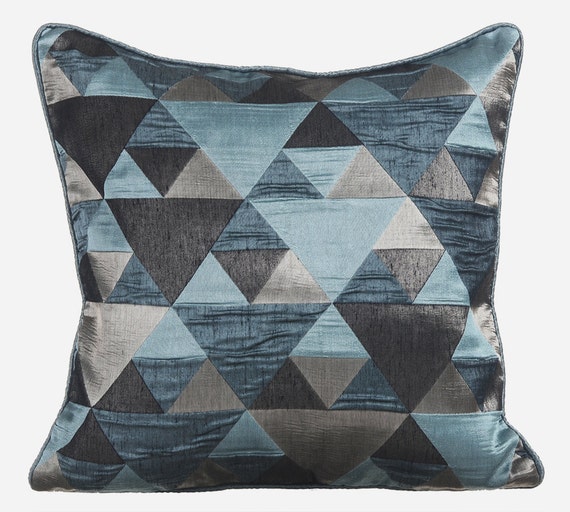 Teal Throw Pillows for Bed 16x16 Pillow Covers Silk Jacquard