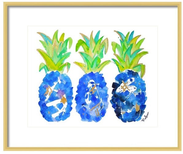 Tropical Wall Art blue pineapple watercolor art-tropical wall art-wall decor Tropical Wall Art blue pineapple watercolor art-tropical wall art-wall decor