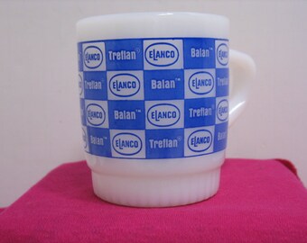 Fire King Elanco Coffee Cup, Treflan Balan Glass Advertising Coffee Mug Anchor Hocking