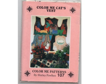 Cat Vest Patchwork Applique Pattern - Color Me Cats by Shirley Fowlkes - Size S M L XL - Easy One Piece Vest