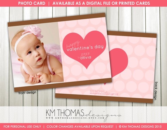 Simplistic Heart Valentine's Day Photo Card : Printable Valentine's Day Cards - Pink Heart - Pink Polka Dots - Item VA105 Il_570xn
