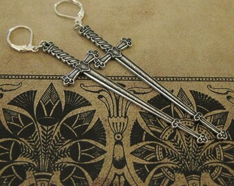 Medieval Sword Earrings Medieval Gothic Earrings weaponry knights sword medieval knights dangle earrings sword jewelry fantasy earrings