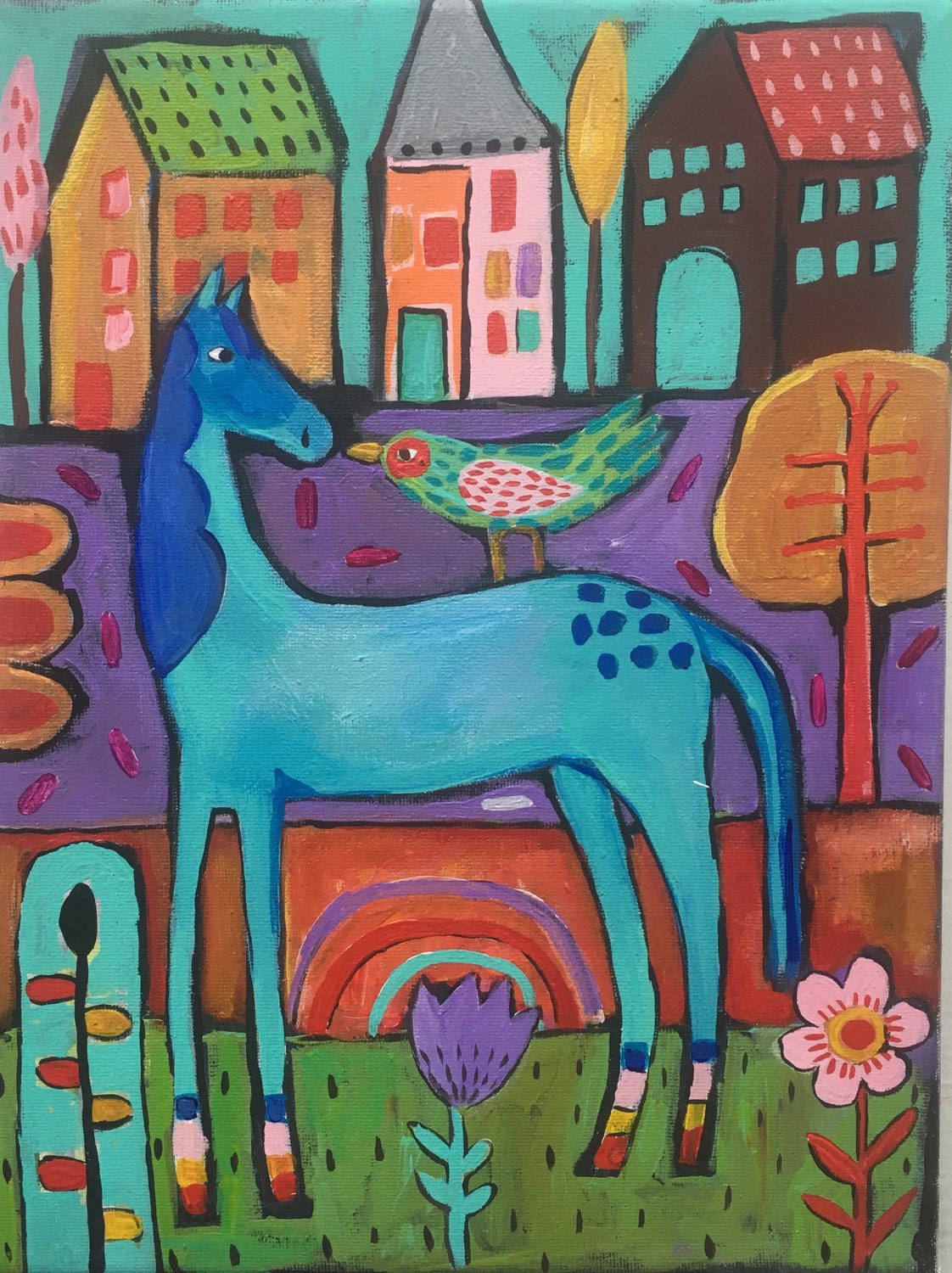 Small Folk Art Horse Painting