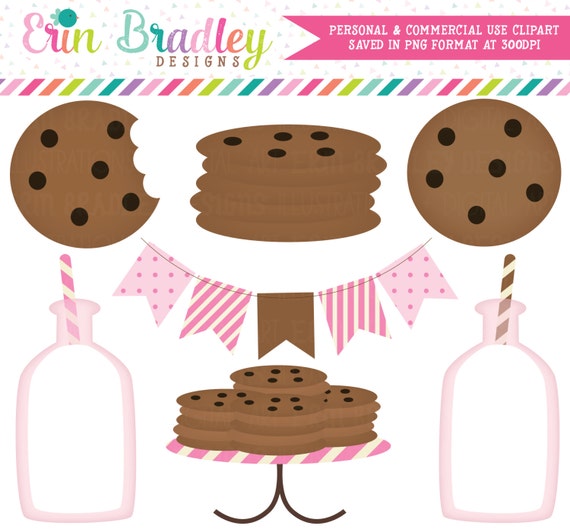 Pink Milk and Cookies Clip Art Commercial Use Clipart Graphics Il_570xn