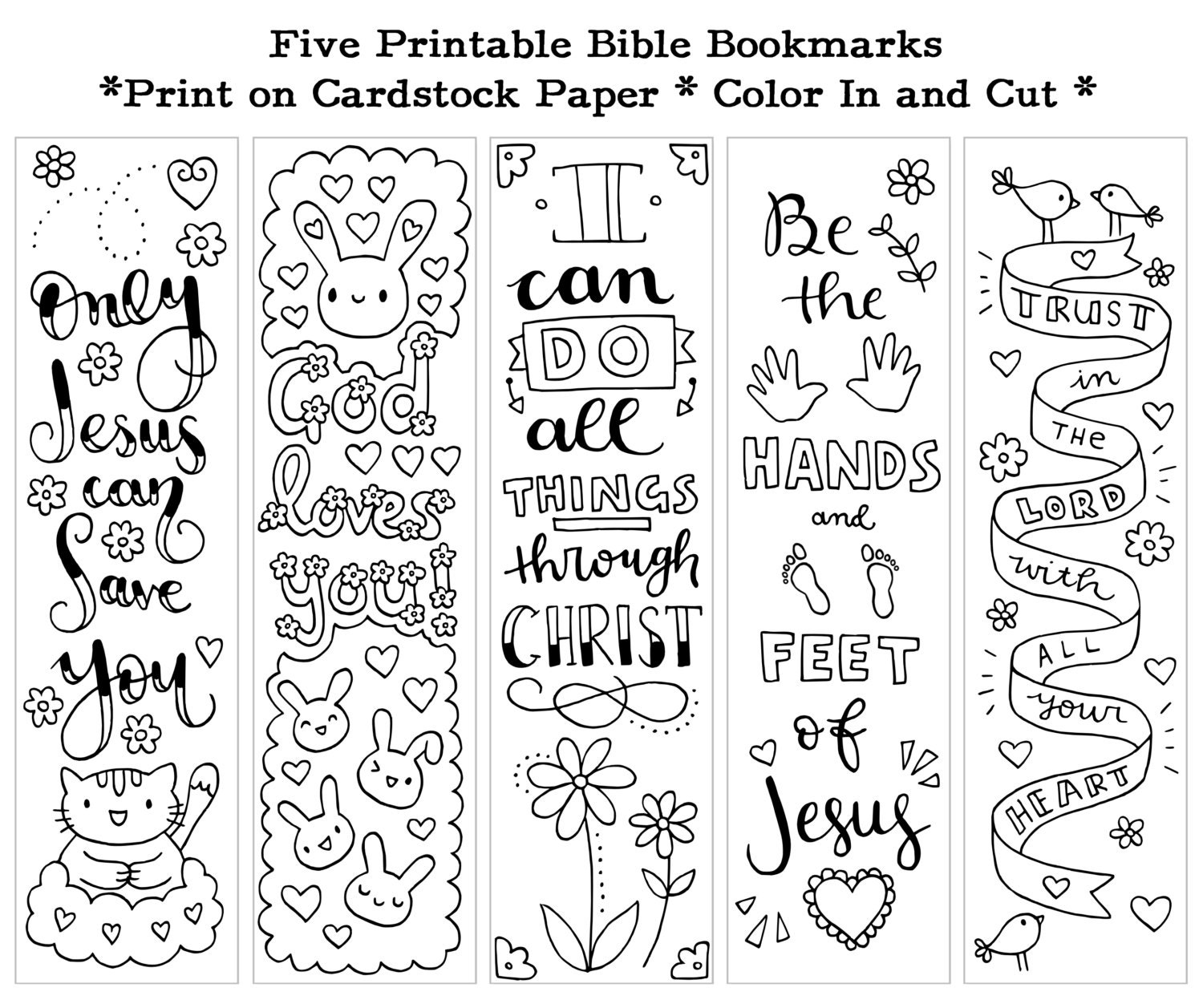 Download Five Instant Printable Color In Cute Bible Bookmarks by SusyAn