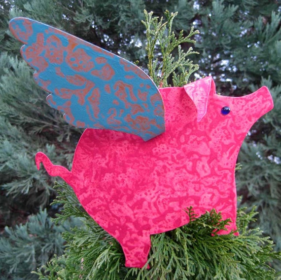 christmas tree topper flying pig metal art by christmas tree topper flying pig metal art by