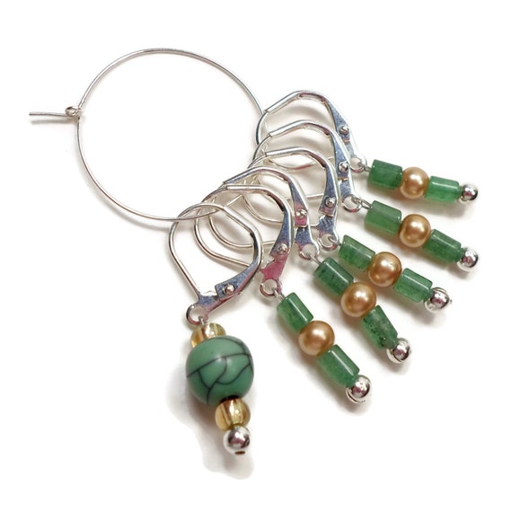 Removable Stitch Markers Crochet Row Markers Green Gold