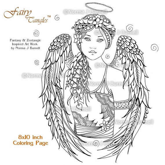 Angel Fairy Tangles Adult Printable Coloring Book Pages Norma Burnell
