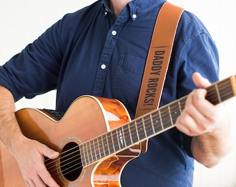 Personalized Guitar Strap - Customised leather guitar strap, for guitar, banjo, bass guitar & more, personalized guitar gift for musician