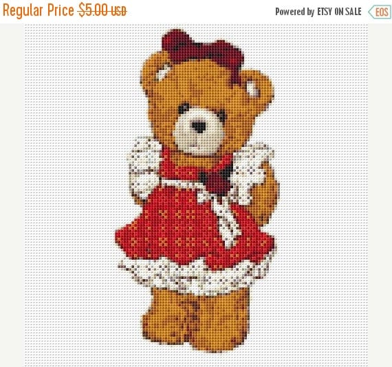 On Sale Teddy Bear Counted Cross Stitch Pattern Chart