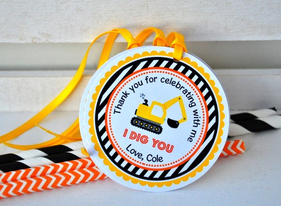 Digger Gift Tags Construction Birthday Favor Tags Digger