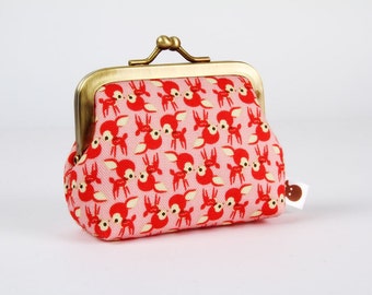Frame coin purse - Chibi deer on pink - Deep mum / Kawaii japanese fabric / Little bambi / brown red pink / Woodland Spring / Cute deer
