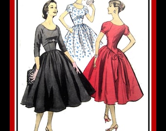 Vintage 1956-GLAMOROUS PARTY DRESS-Sewing Pattern-Two Styles-Empire Waist-Shaped Midriff Section-Raglan Sleeves-Circle Skirt-Size 16-Rare