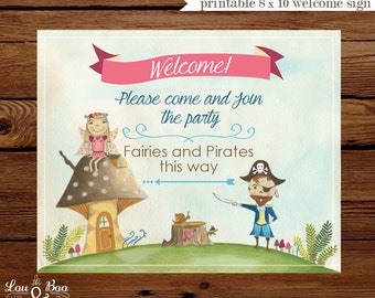 Printable WELCOME SIGN for Woodland Pirate Fairies - 8 x 10 Custom Welcome Sign woodland Pirate Fairy