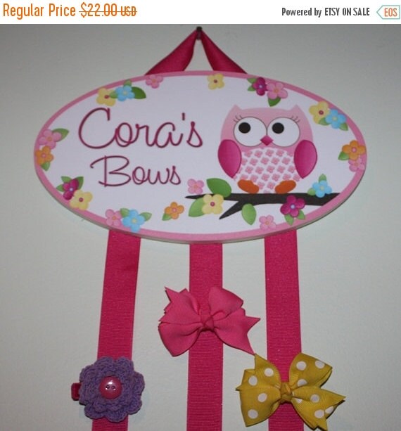 Holiday SALE on Now HAIR BOW Holder Personalized Owls Love Flowers