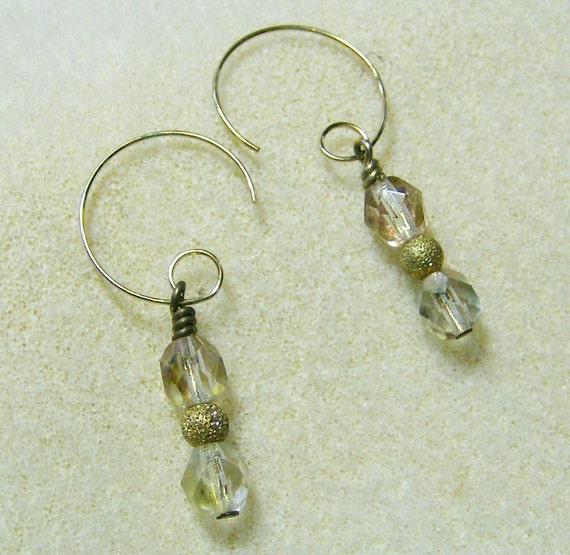 Crystal Hoop Earrings Beautiful Clear & Gold Round Crystal